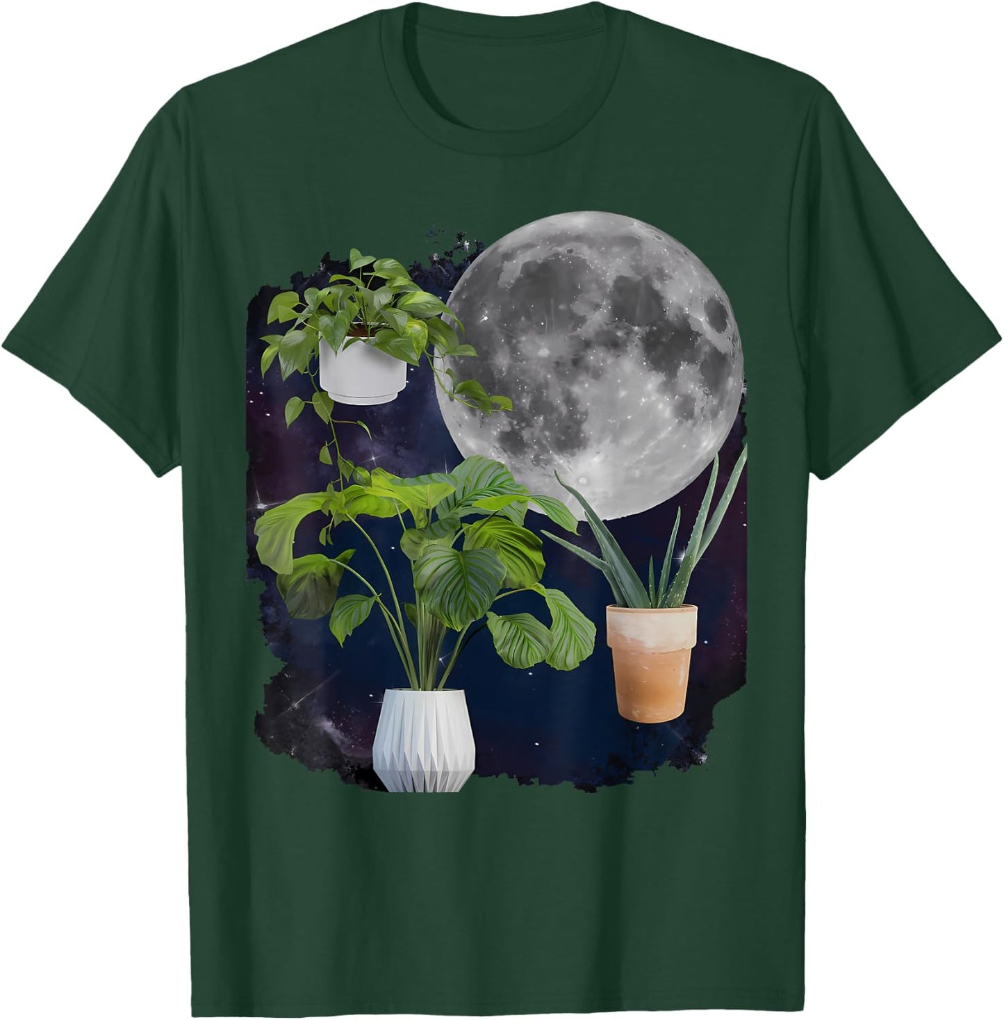 Three Potted Plants Howling At The Moon Plant Lover Gardener T-Shirt - T-Shirt | Forest