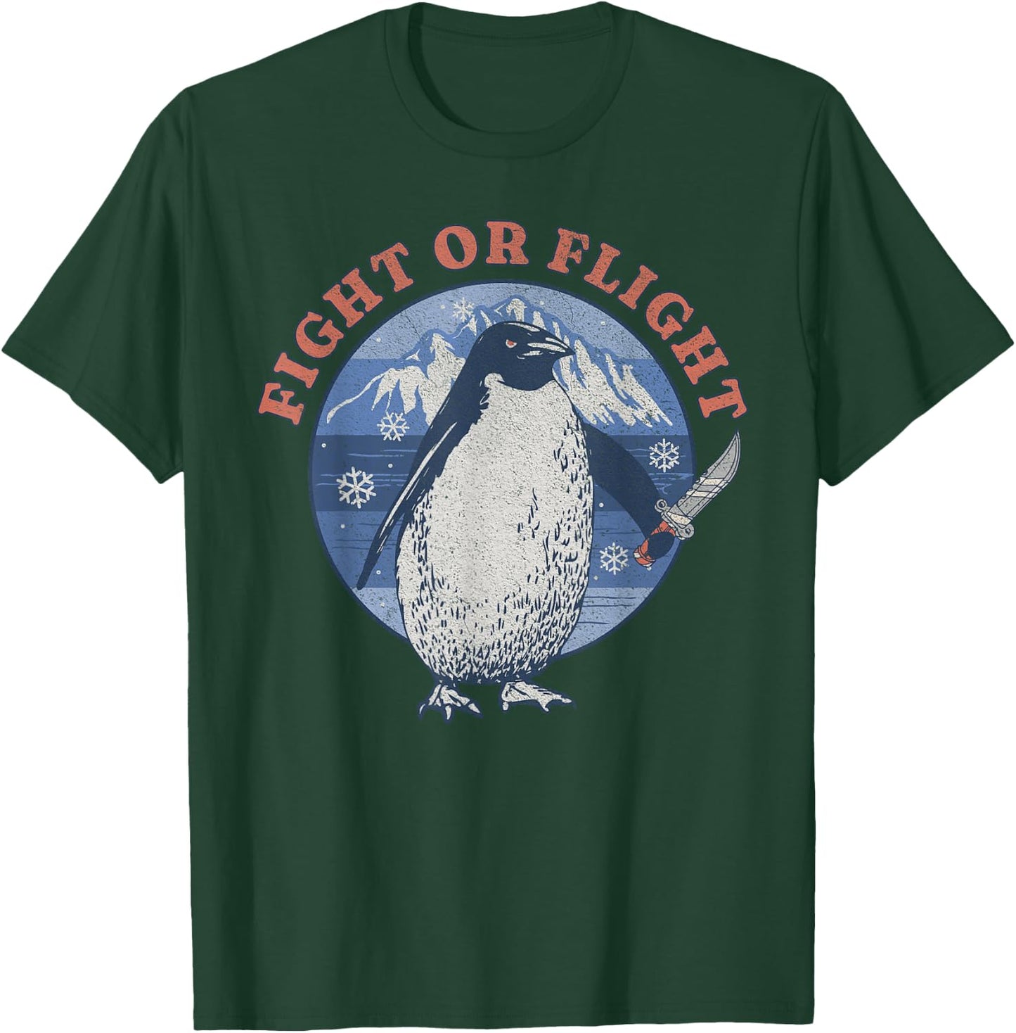 Fight or Flight Penguin Holding Knife Funny Meme T-Shirt - T-Shirt | Forest