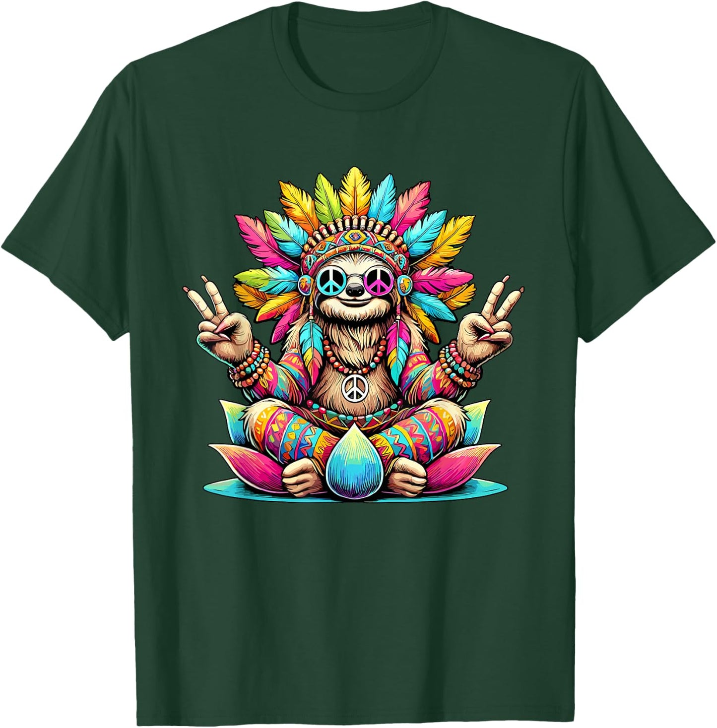 Hippie Sloth, Peace Sign, 70s Party & Costume 60s 70s , Black, S T-Shirt - T-Shirt | Forest