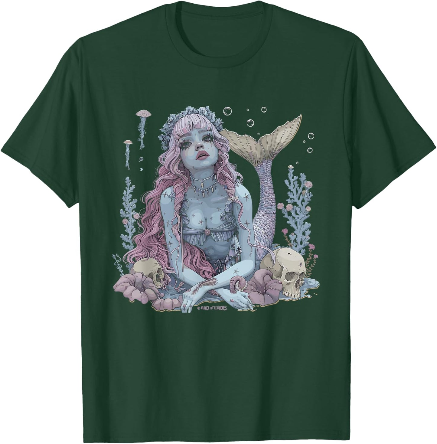 Dark Mermaid Art Gothic Mermaidcore Nautical Ocean Goth T-Shirt - T-Shirt | Forest