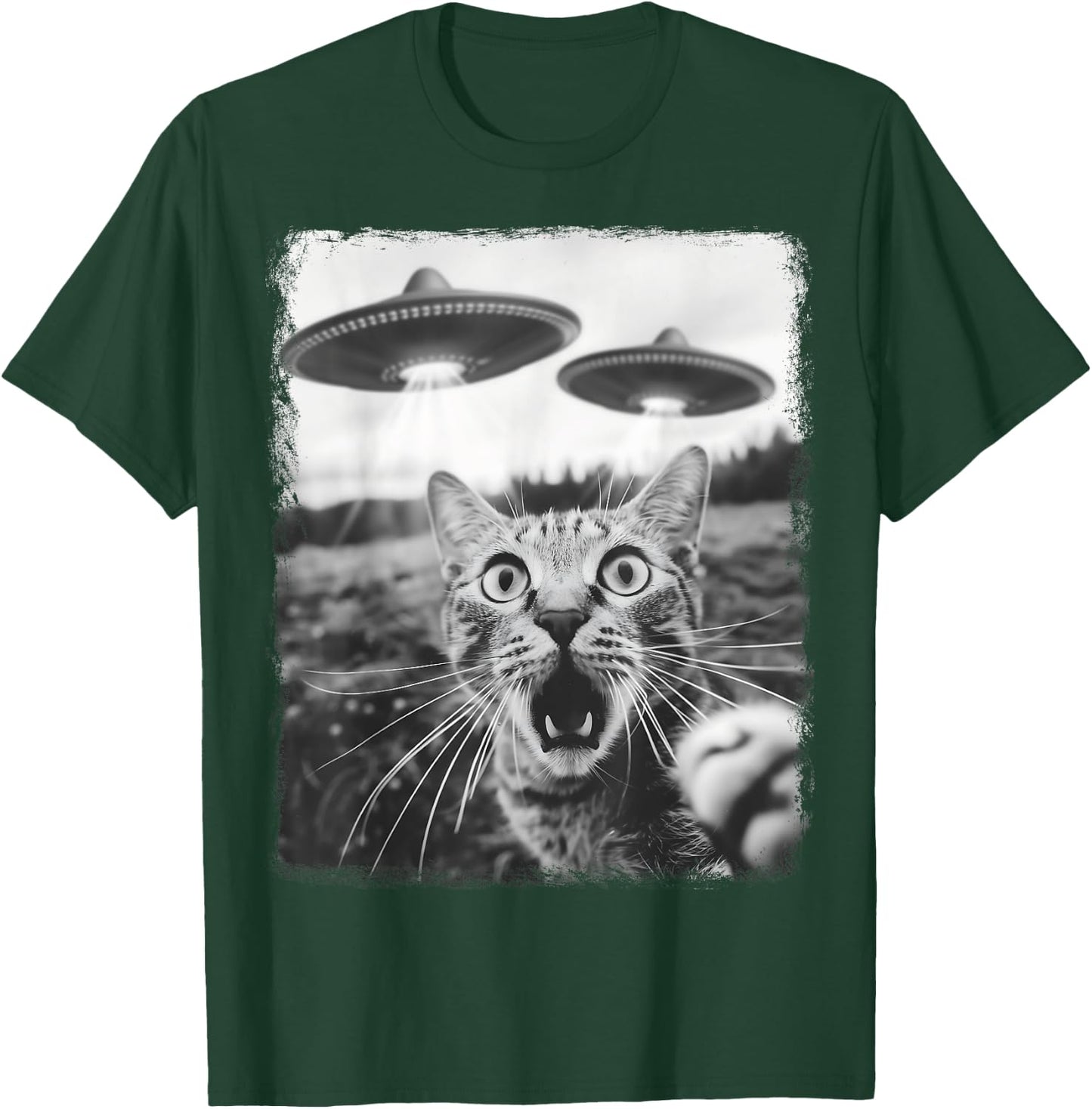 Alien Selfie Alien UFO Tabby Cat , Black, S T-Shirt - T-Shirt | Forest
