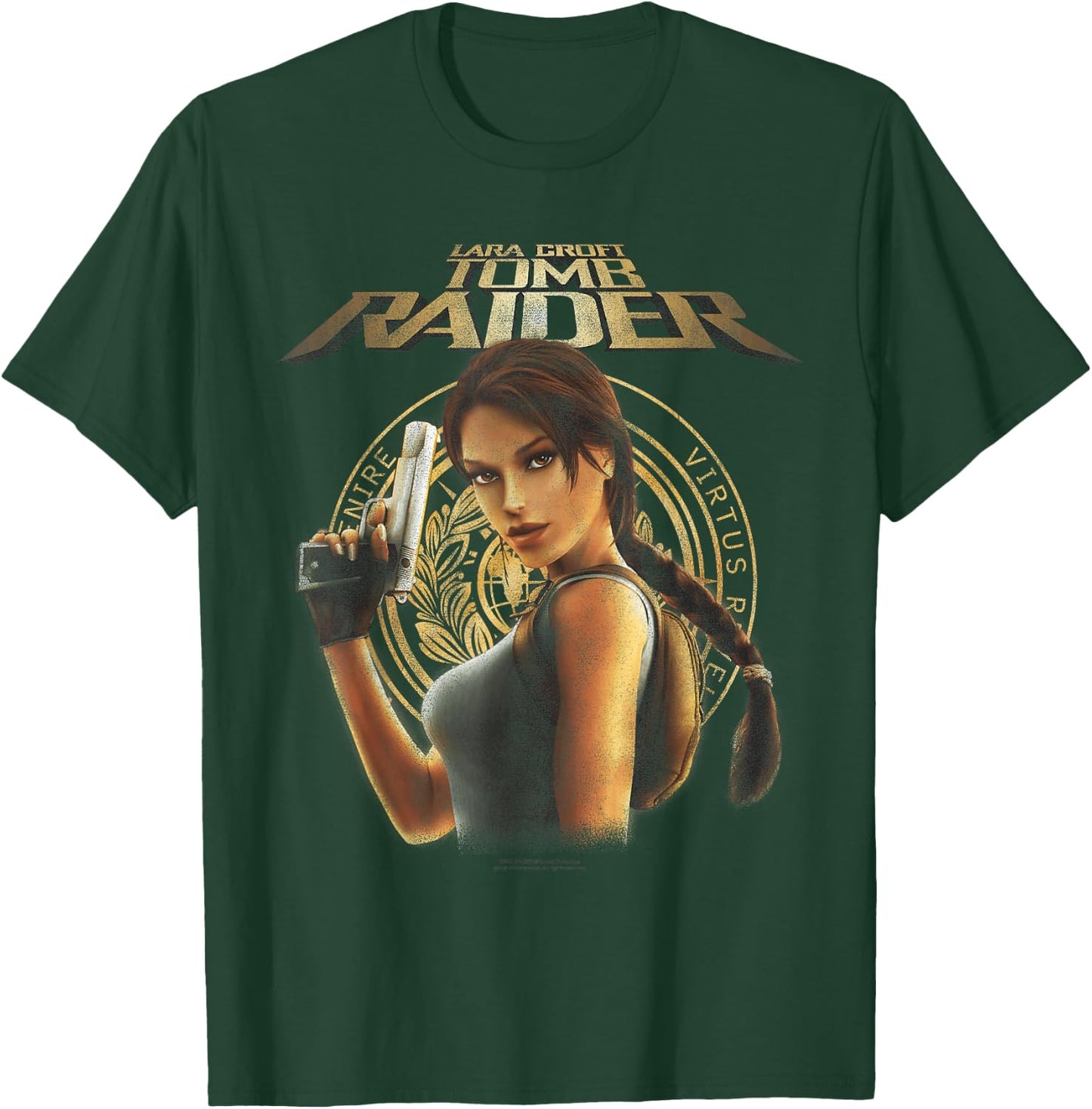 Lara Croft Portrait with Seal Retro Video Game T-Shirt - T-Shirt | Forest
