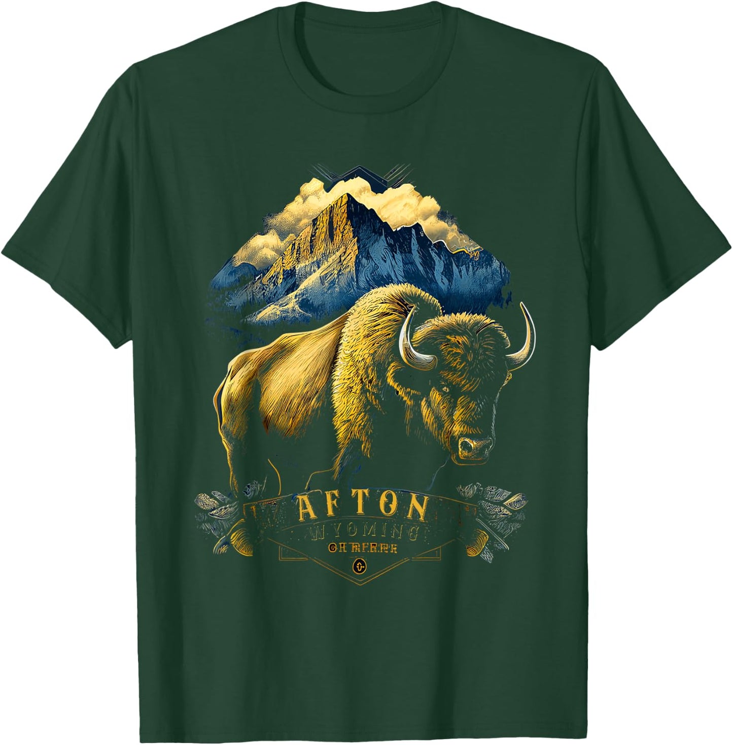 Vintage Afton Wyoming Mountains Bison Western T-Shirt - T-Shirt | Forest