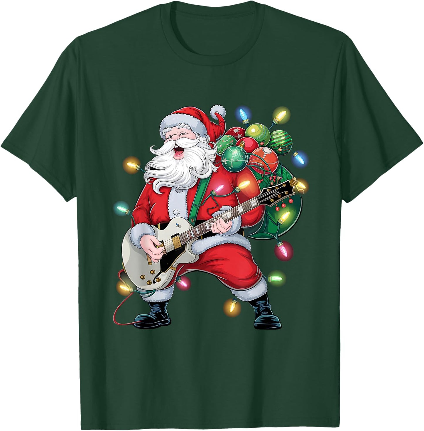 Rocker Santa Claus Playing Guitar Family Christmas Pajamas T-Shirt - T-Shirt | Forest