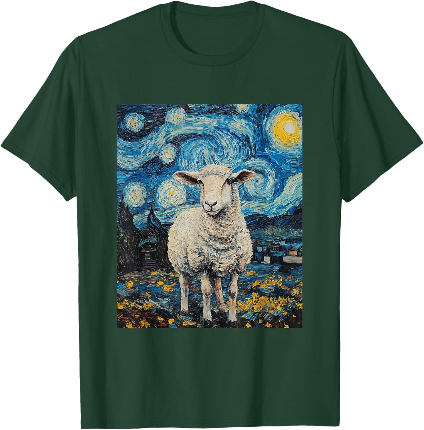 Funny Sheep Van Gogh Style Starry Night Graphic T-Shirt - T-Shirt | Forest