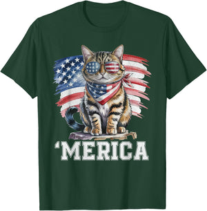 USA 'Merica Cat 4th of July Men Women Kids Funny Patriotic T-Shirt - T-Shirt | Forest