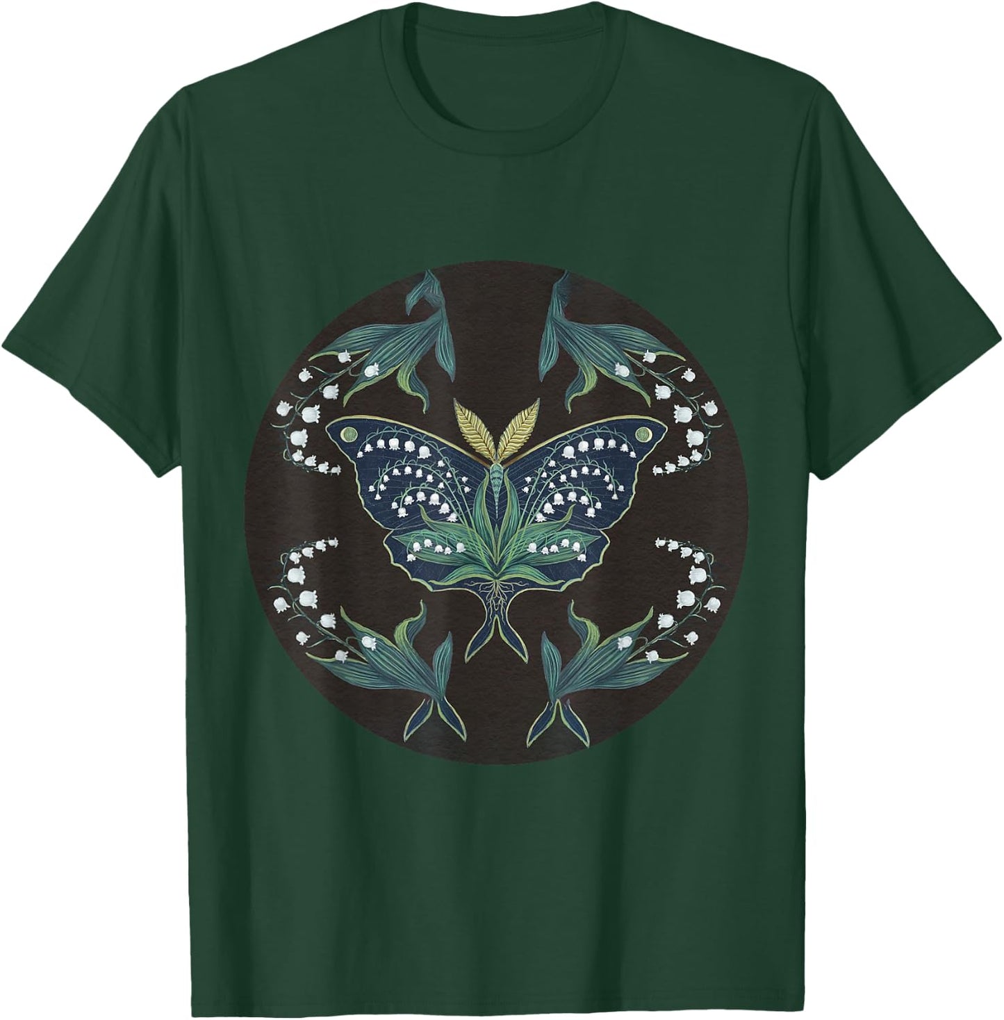 Great Peacock Moth Kawaii Insect Lily Of Valley Garden T-Shirt - T-Shirt | Forest
