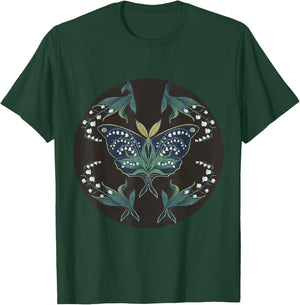 Great Peacock Moth Kawaii Insect Lily Of Valley Garden T-Shirt - T-Shirt | Forest