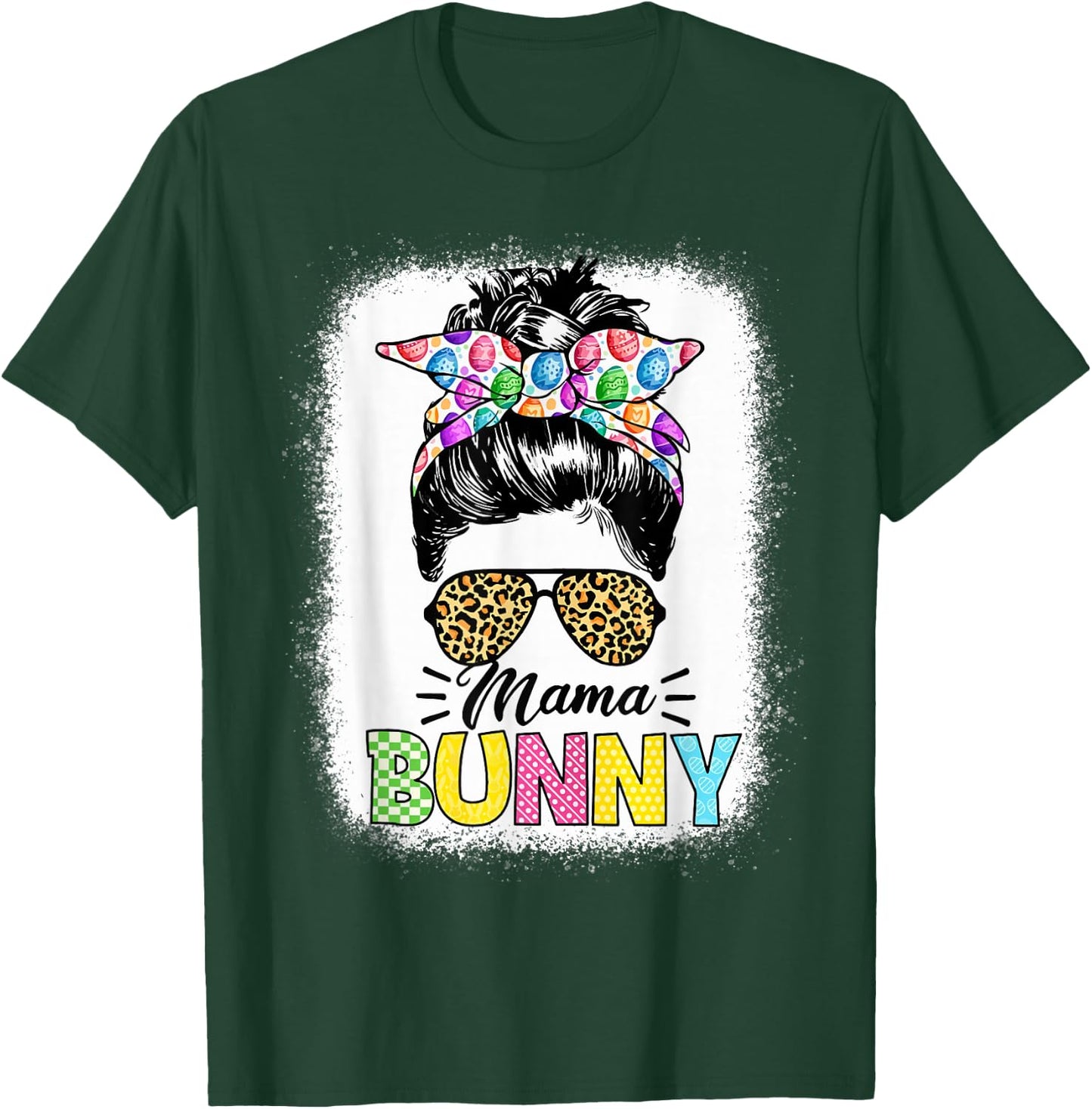 Mama Bunny Shirt Easter Mom Messy Bun Leopard T-Shirt - T-Shirt | Forest