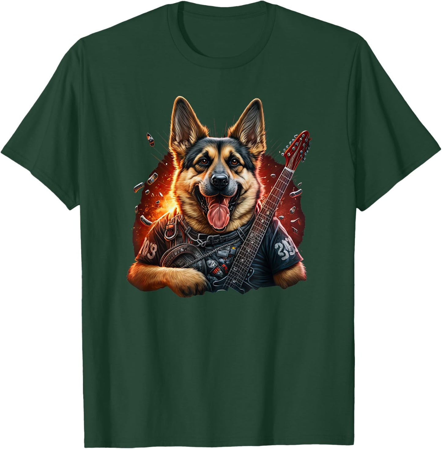 Funny German shepherd Dog Rock And Roll Guitar Music T-Shirt - T-Shirt | Forest
