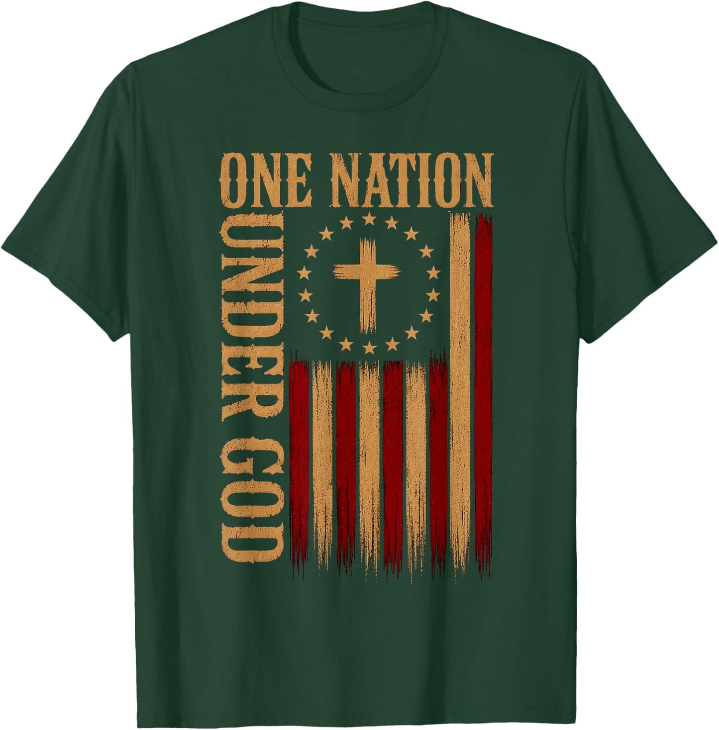 One Nation Under God Patriotic Christian American Flag T-Shirt - T-Shirt | Forest
