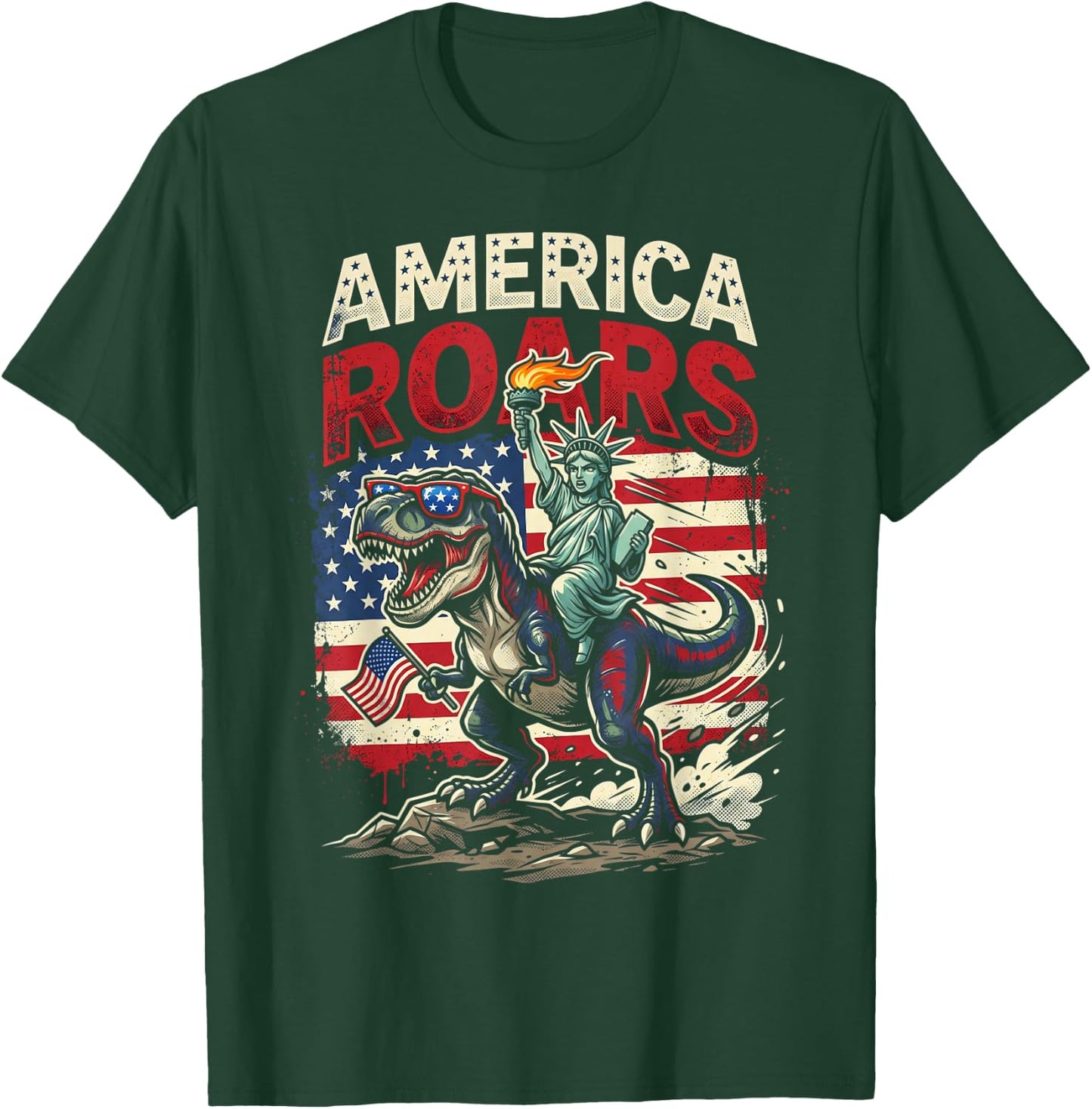 Statue of Liberty American Dinosaur Funny 4th of July Boys T-Shirt - T-Shirt | Forest