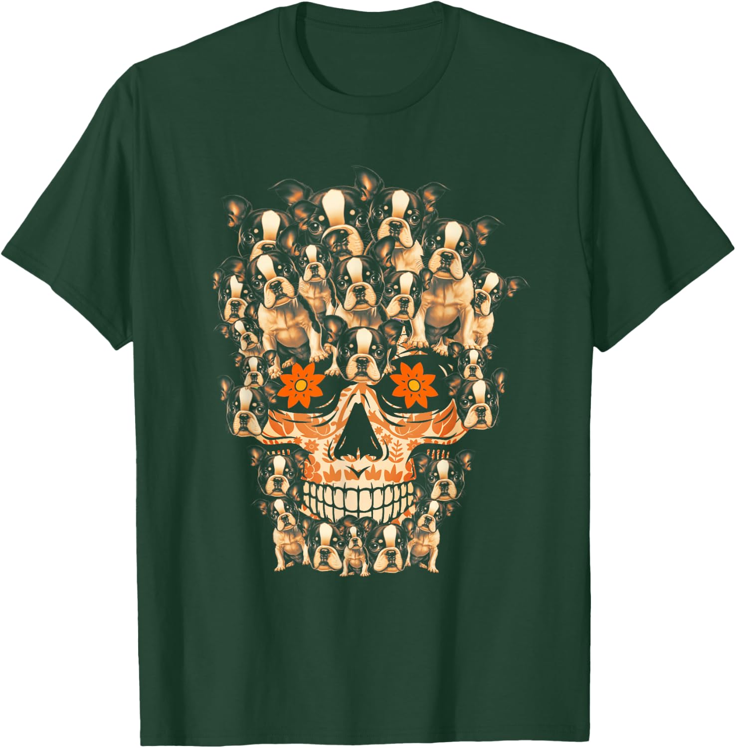 Funny Halloween Costume Skull Boston Terrier Dog Lover T-Shirt - T-Shirt | Forest