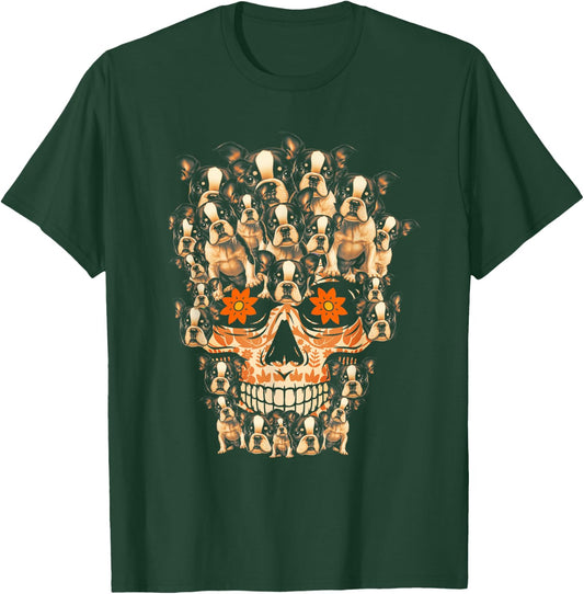 Funny Halloween Costume Skull Boston Terrier Dog Lover T-Shirt - T-Shirt | Forest