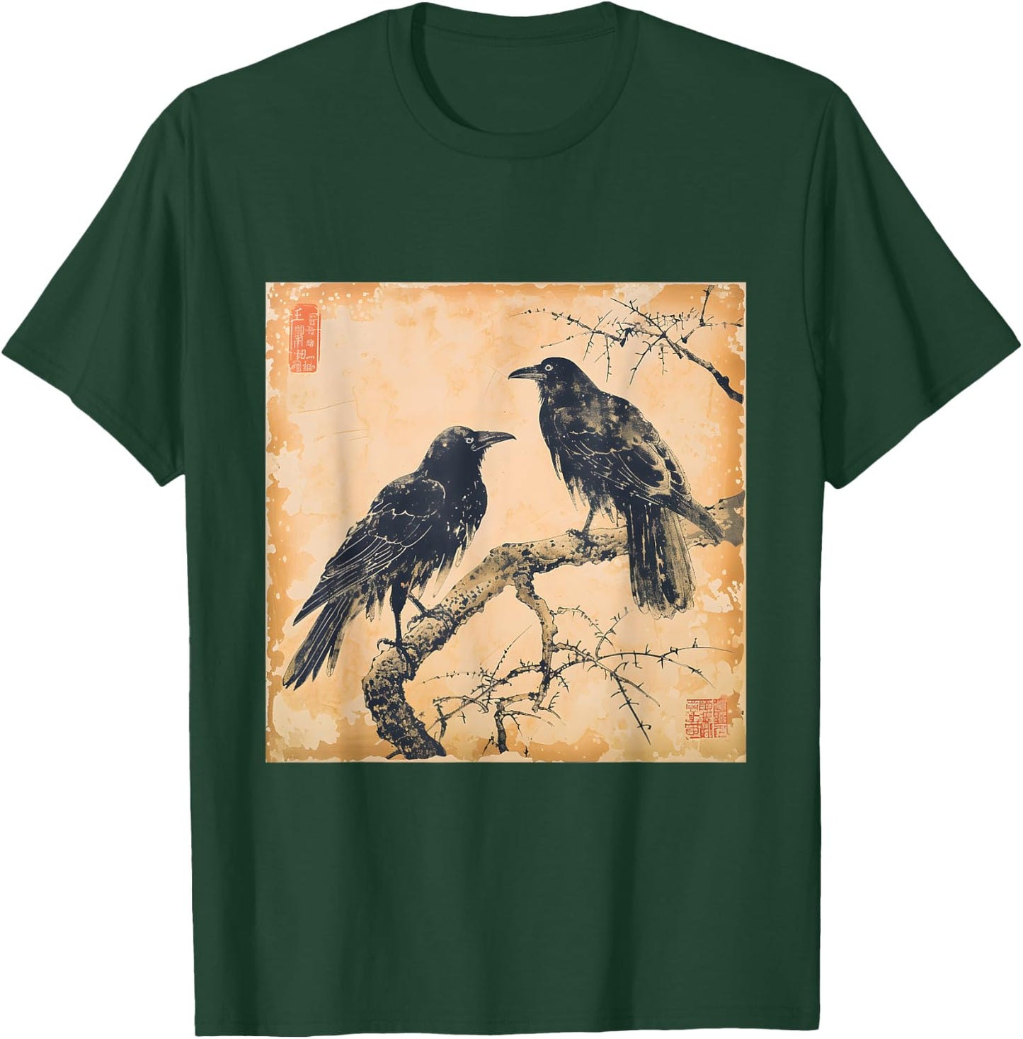 Japanese Vintage Crow Design Classic T-Shirt - T-Shirt | Forest