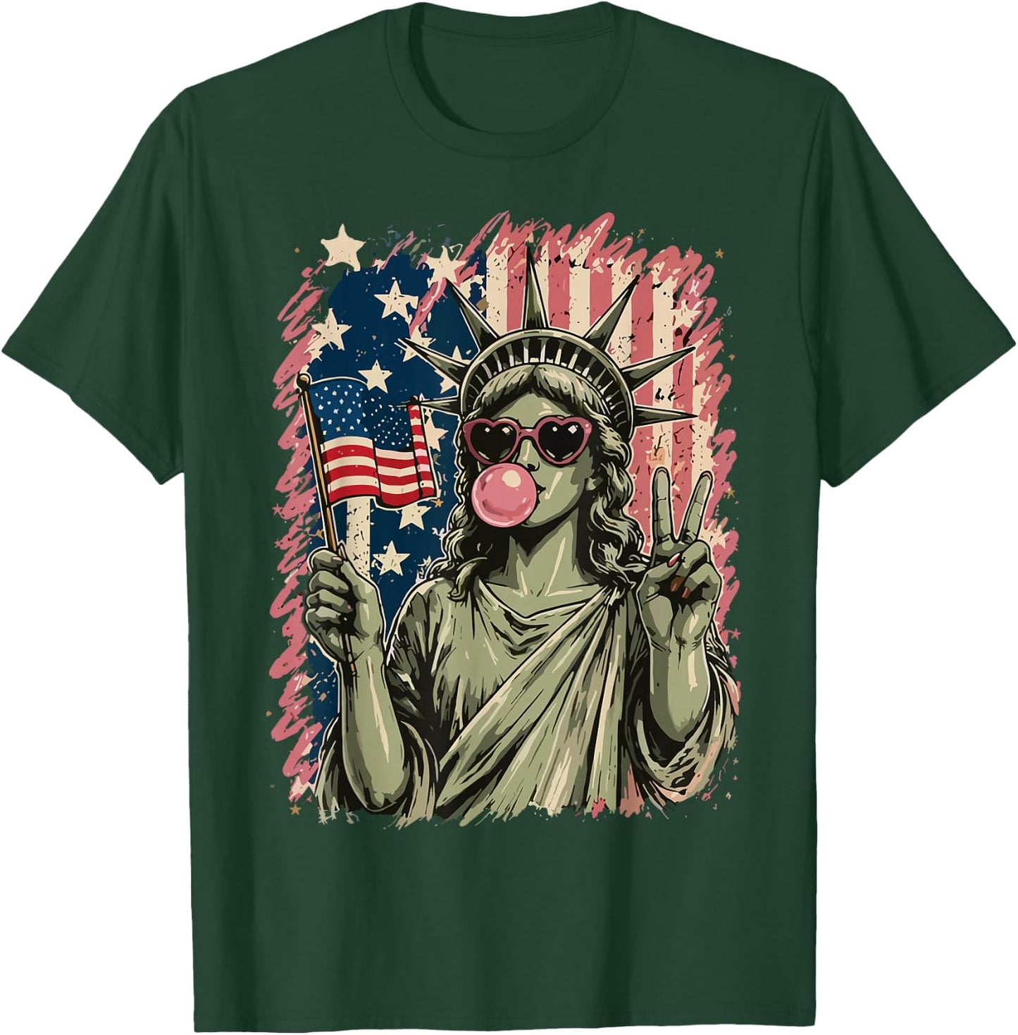 Statue of Liberty Blowing Bubble Gum Patriotic 4th of July T-Shirt - T-Shirt | Forest