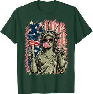 Statue of Liberty Blowing Bubble Gum Patriotic 4th of July T-Shirt - T-Shirt | Forest