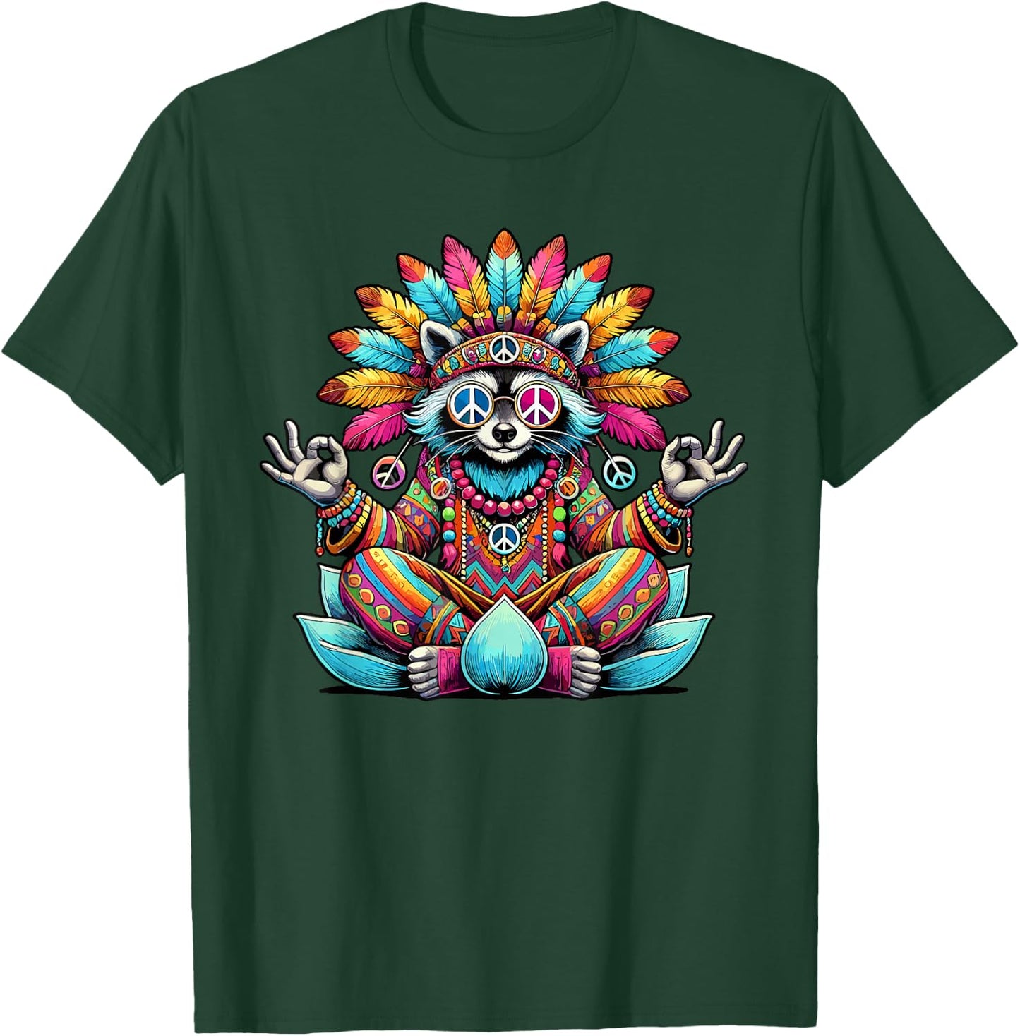 Raccoon Hippie Costume Peace Sign 70s 60s Party 70s 70s , Black, S T-Shirt - T-Shirt | Forest