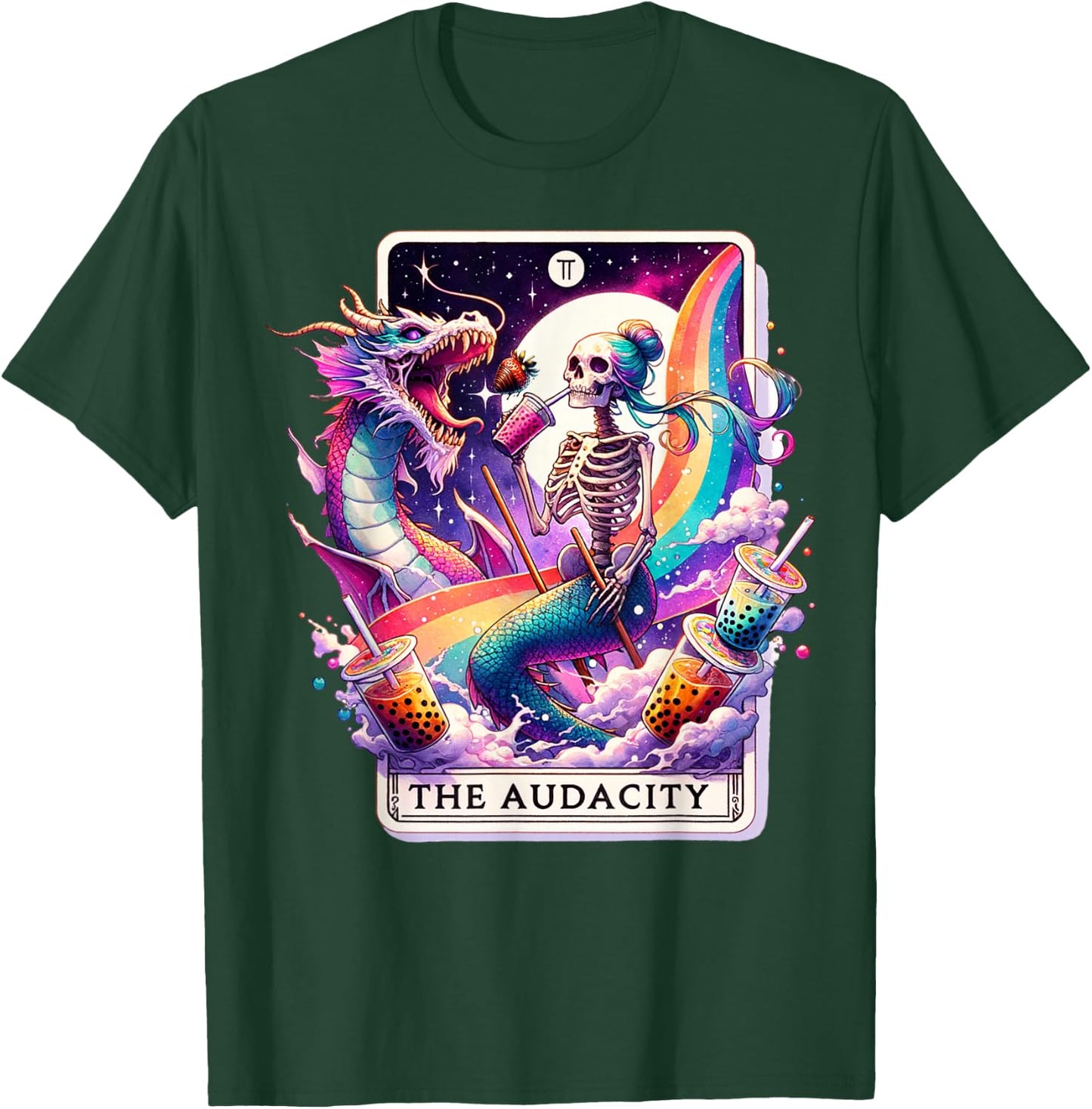 The Audacity Tarot Mermaid Skeleton Messy Bun Rainbow Boba T-Shirt - T-Shirt | Forest