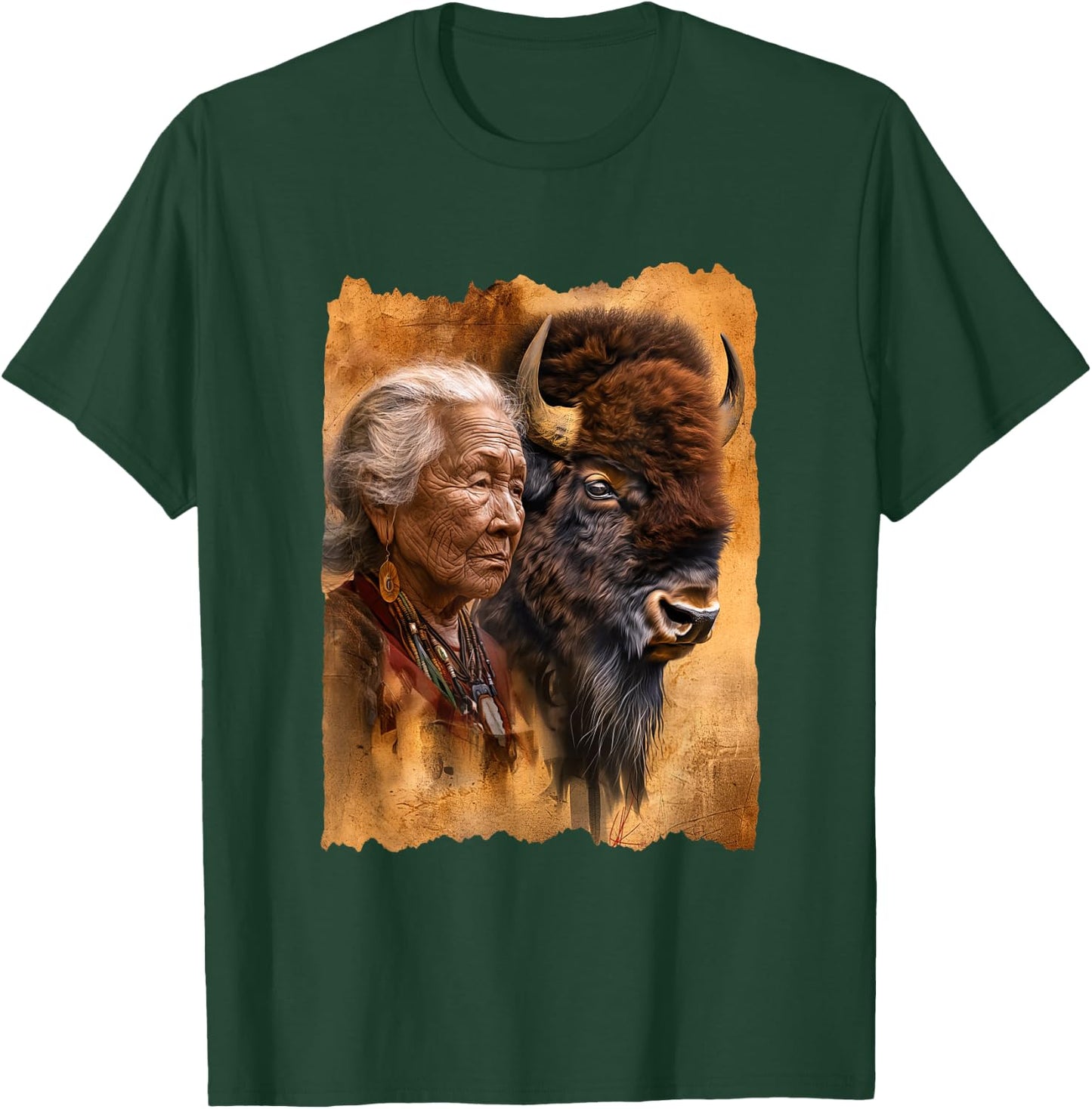 Native American Woman With Buffalo Or Bison T-Shirt - T-Shirt | Forest