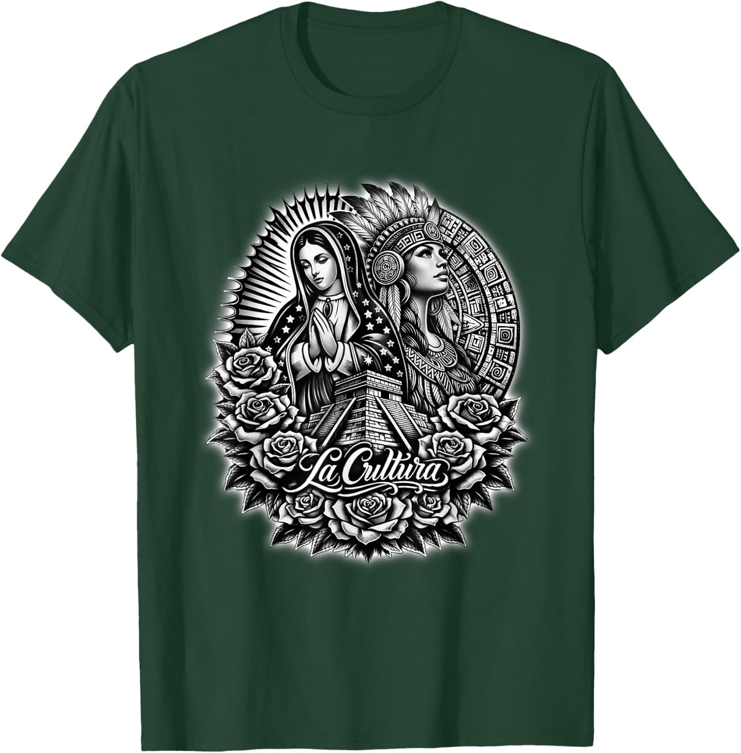 Virgen De Guadalupe Aztec Princess Mexico Azteca Mayan T-Shirt - T-Shirt | Forest