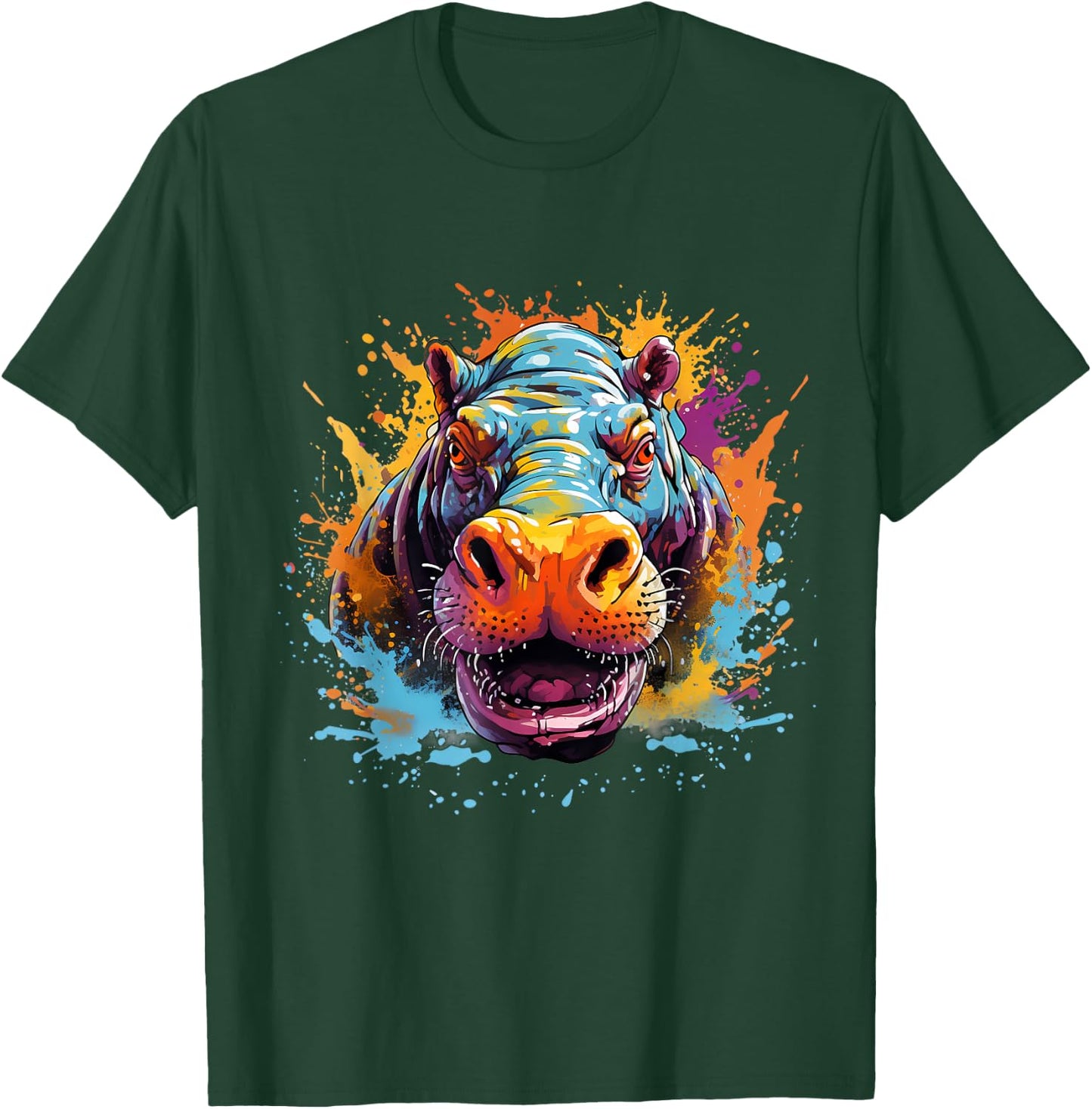 Hippo Hippopotamus Colourful Portrait Motif Artwork Splash T-Shirt - T-Shirt | Forest