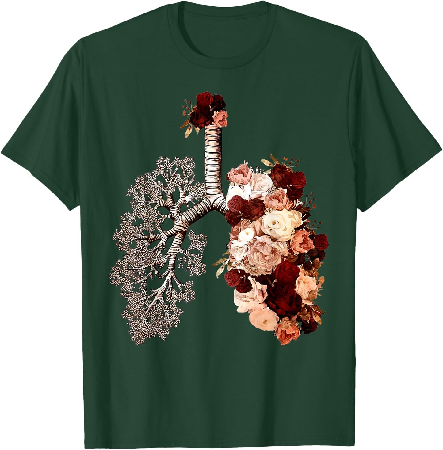Anatomical Lungs And Bloom Roses Floral T-Shirt - T-Shirt | Forest