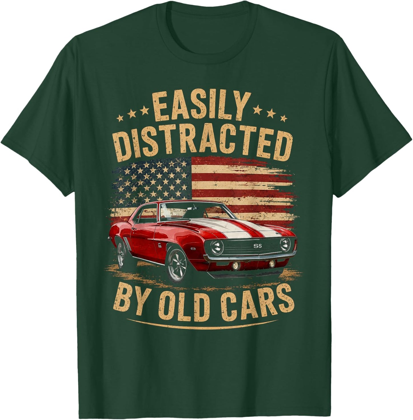 Easily Distracted by Old Cars Classic Car Guy Funny Vintage T-Shirt - T-Shirt | Forest