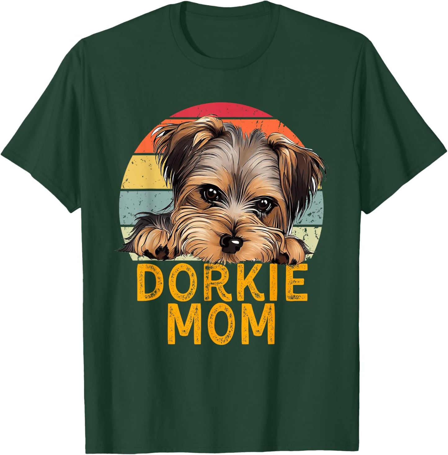 Dorkie Mom Retro Vintage Sunset Puppy Pet Dog Lover T-Shirt - T-Shirt | Forest