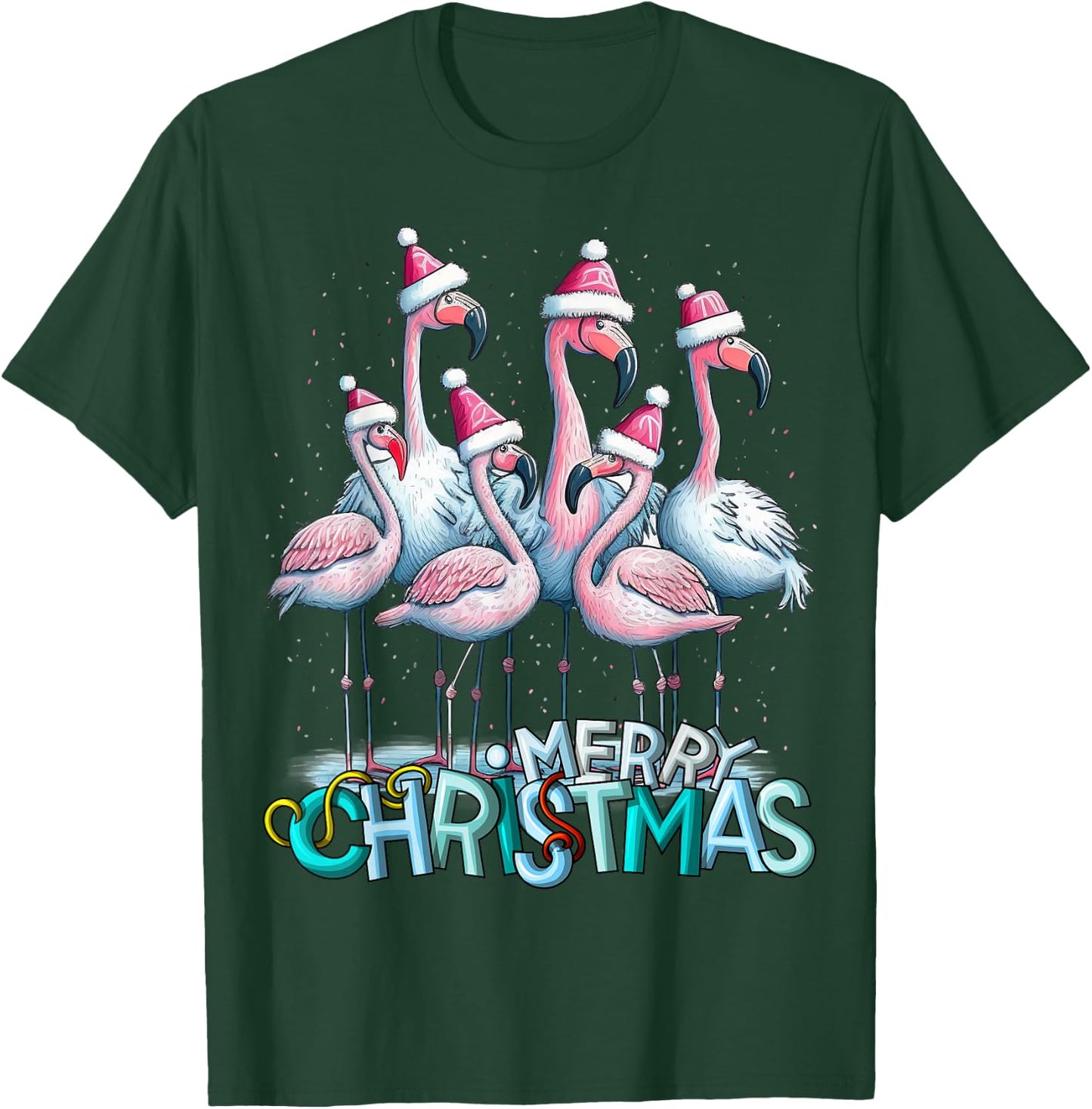 Merry Christmas Flamingo Squad Tropical Style T-Shirt - T-Shirt | Forest