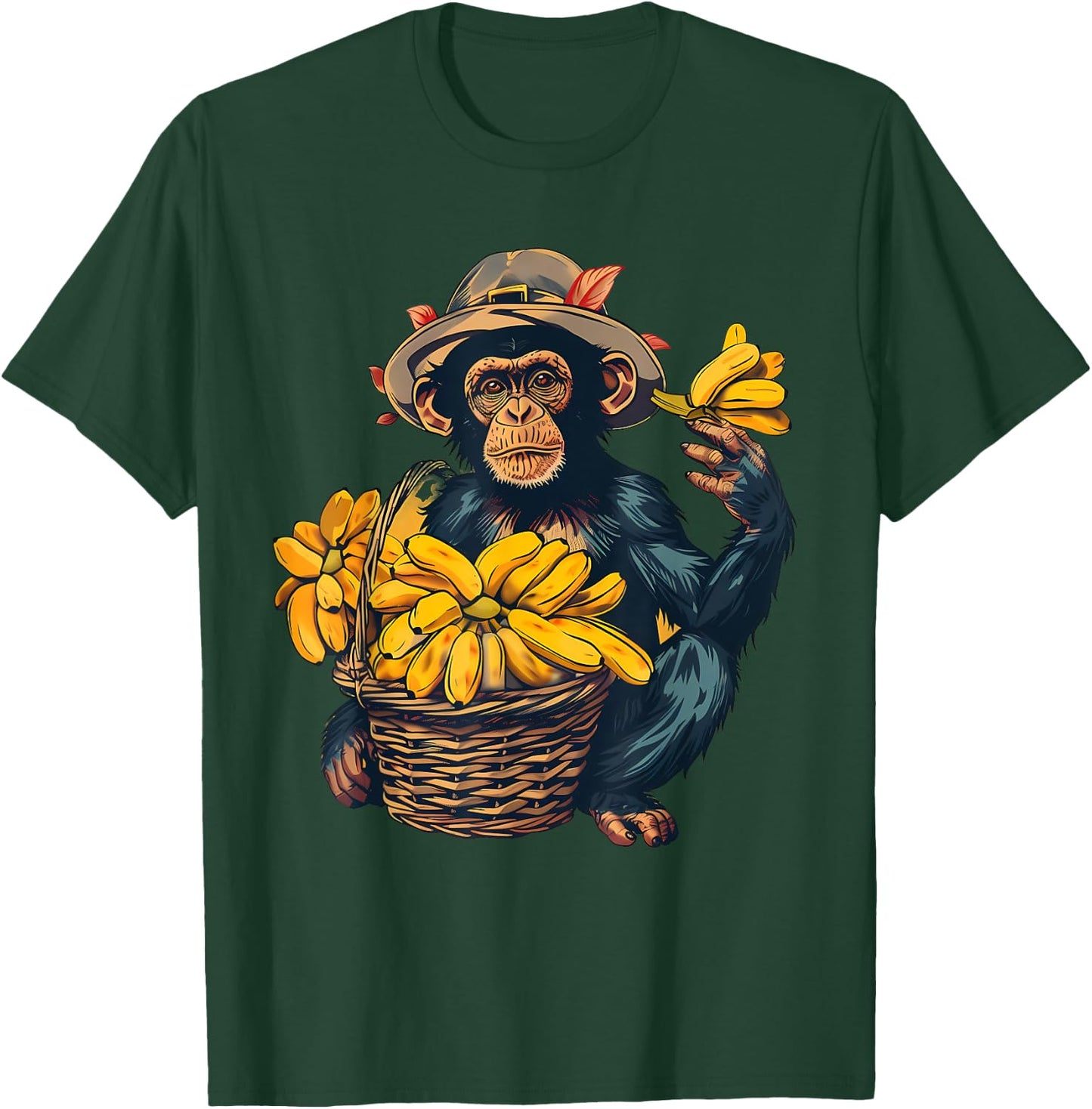 Banana Monkey Farmer Drawing Artwork Banana Fruit T-Shirt - T-Shirt | Forest