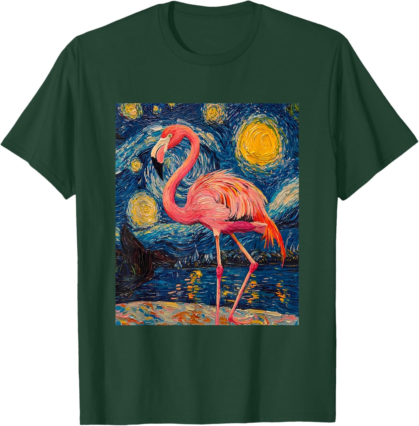 Cute Flamingo - Van Gogh Style - Starry Night T-Shirt - T-Shirt | Forest
