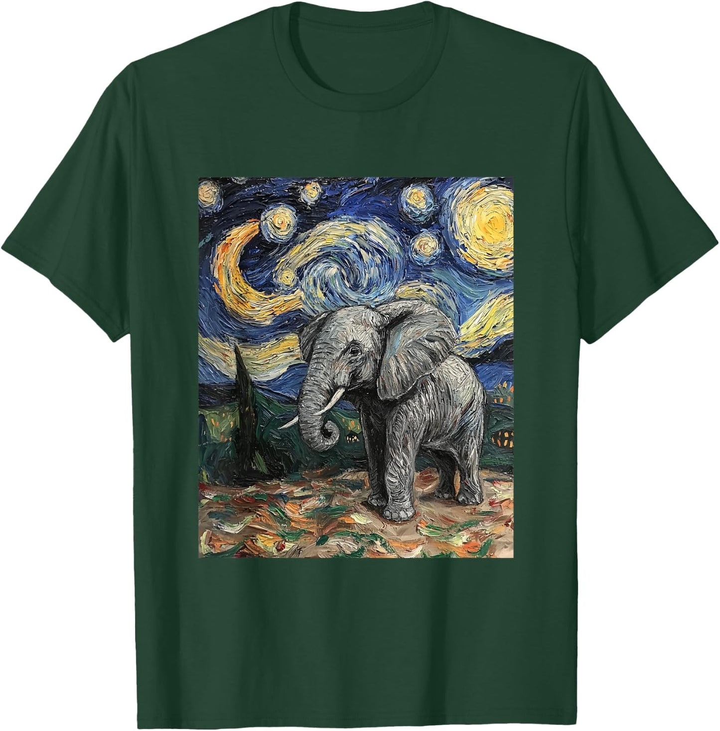 Cute Elephant Africa - Van Gogh Style - Starry Night T-Shirt - T-Shirt | Forest