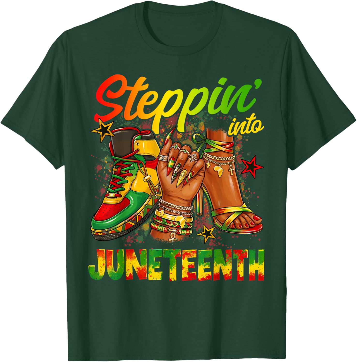 Steppin Into Juneteenth Afro Style Women Girl T-Shirt - T-Shirt | Forest