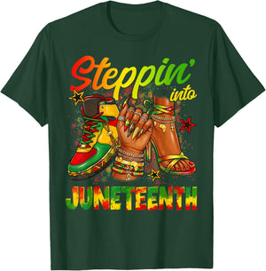 Steppin Into Juneteenth Afro Style Women Girl T-Shirt - T-Shirt | Forest