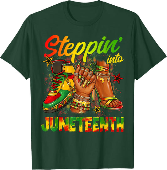 Steppin Into Juneteenth Afro Style Women Girl T-Shirt - T-Shirt | Forest