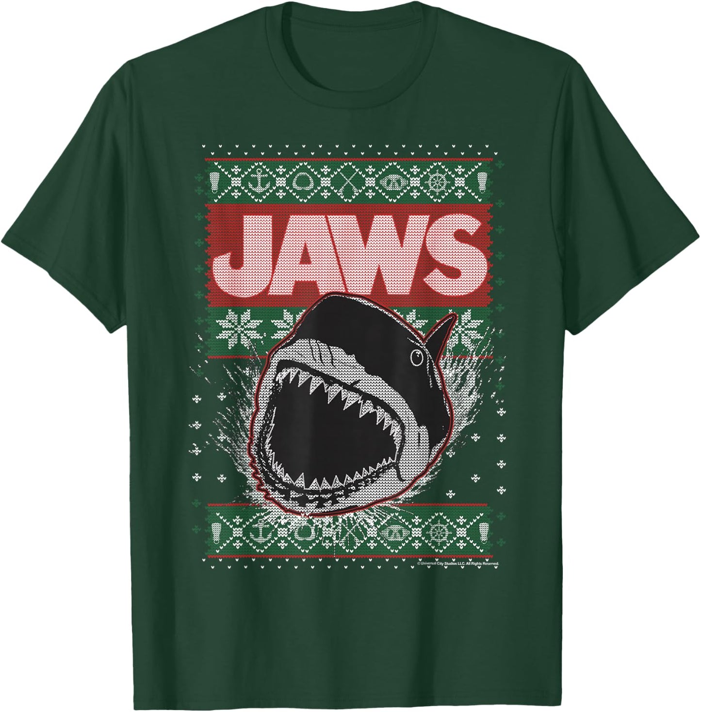 Jaws Christmas Ugly Sweater T-Shirt - T-Shirt | Forest