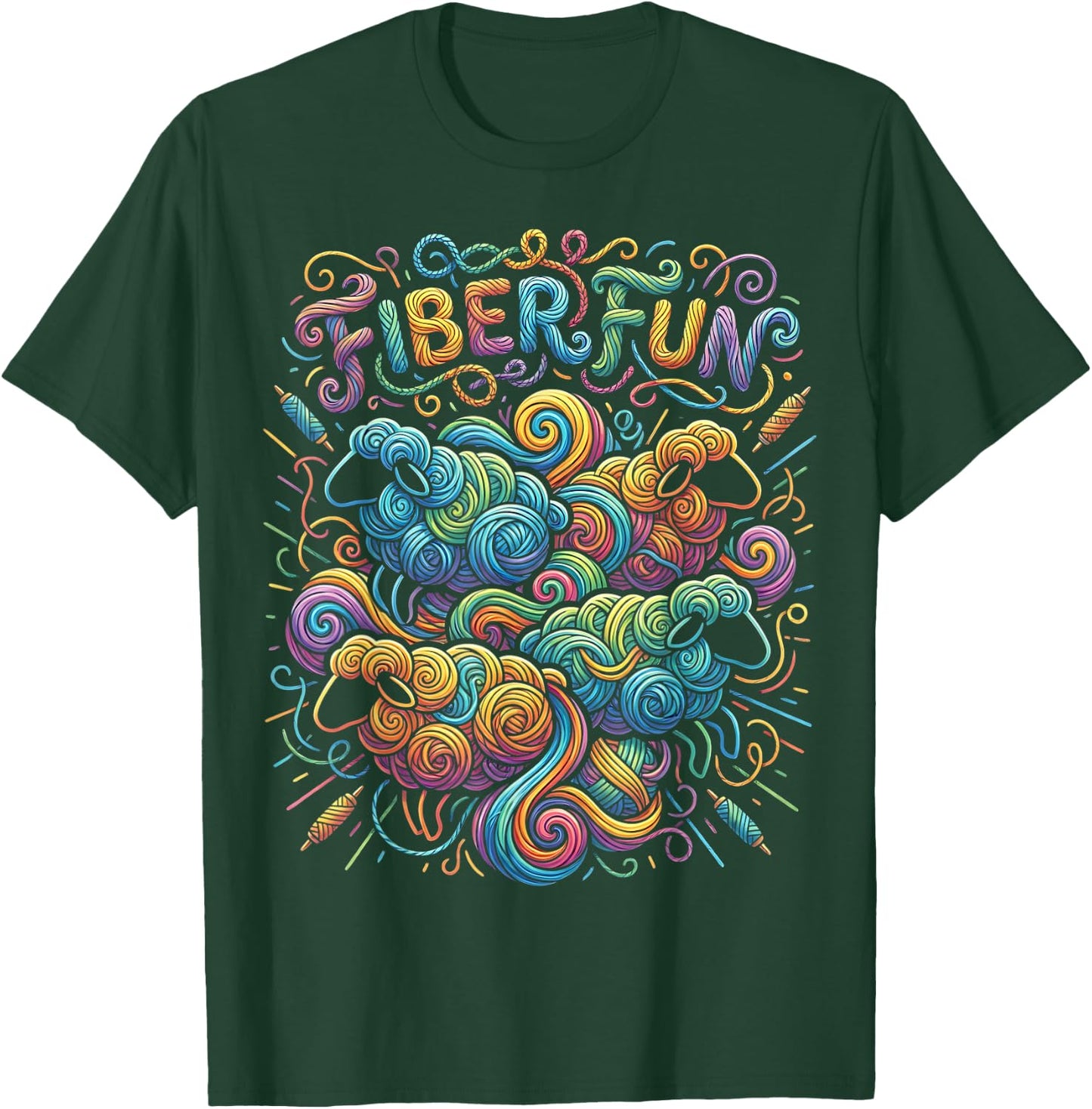 Fiber Fun Sheep Yarn Spinning Wool Crafting & Fiber Art T-Shirt - T-Shirt | Forest