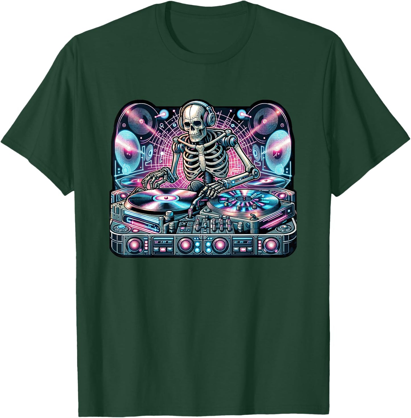 Cyberpunk Music DJ Robotic Skeleton Streetwear Spin Master T-Shirt - T-Shirt | Forest