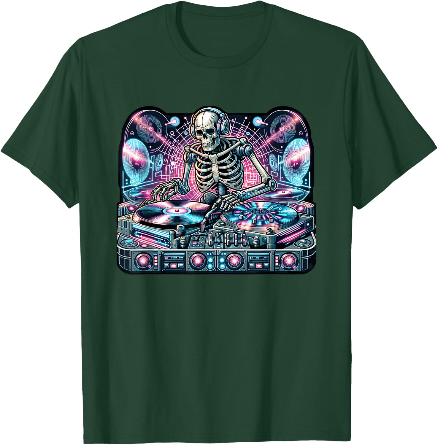 Cyberpunk Music DJ Robotic Skeleton Streetwear Spin Master T-Shirt - T-Shirt | Forest