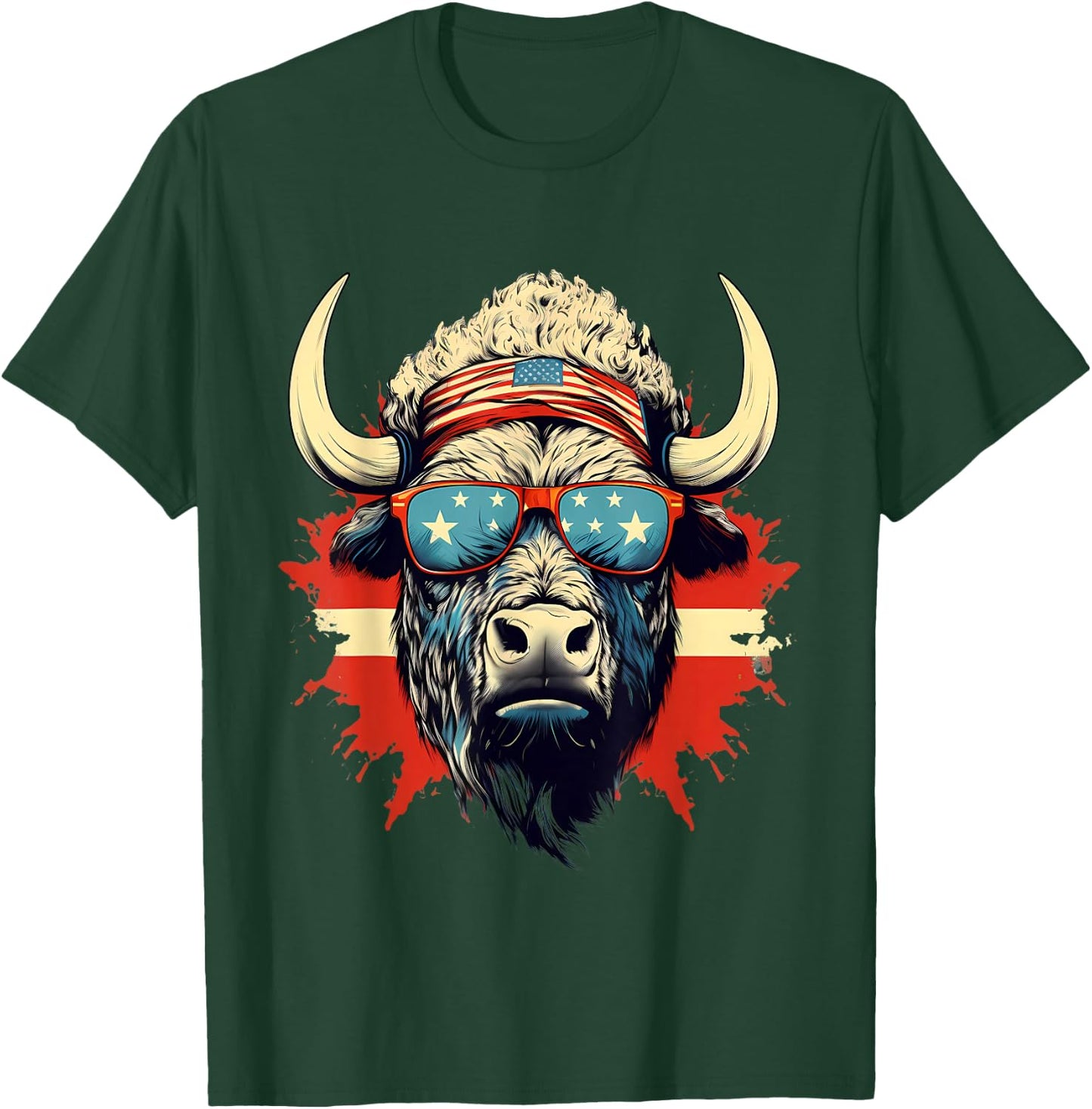 Buffalo America USA Sunglasses Animal Art Bison Splash T-Shirt - T-Shirt | Forest