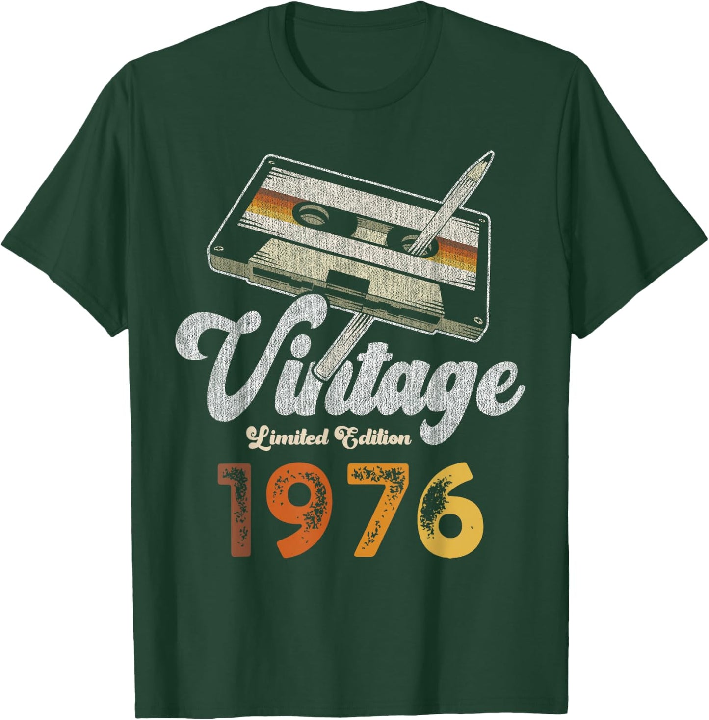 Vintage 1976 Cassette Pencil 49th Birthday T-Shirt - T-Shirt | Forest