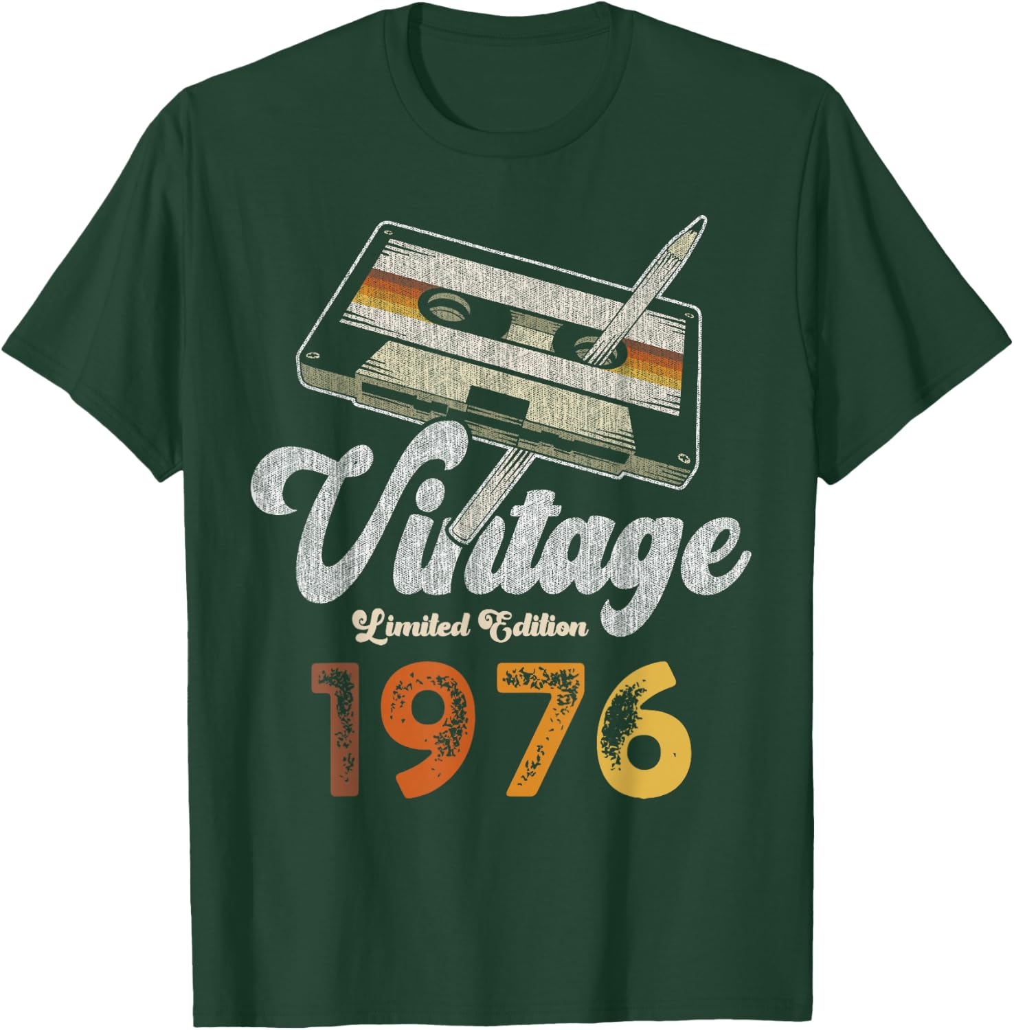 Vintage 1976 Cassette Pencil 49th Birthday T-Shirt - T-Shirt | Forest