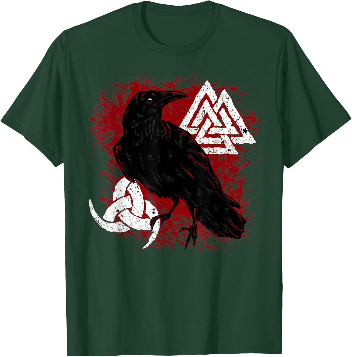 Valknut Norse Crow Triple Horn of Odin Viking Raven T-Shirt - T-Shirt | Forest