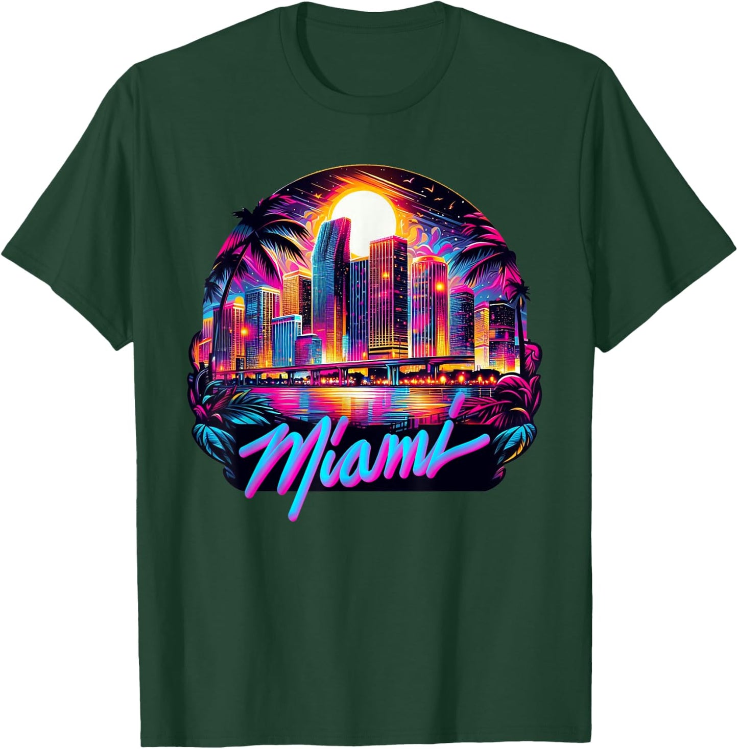 Miami City Men Florida Vibrant Colorful Souvenir Miami , Black, S T-Shirt - T-Shirt | Forest
