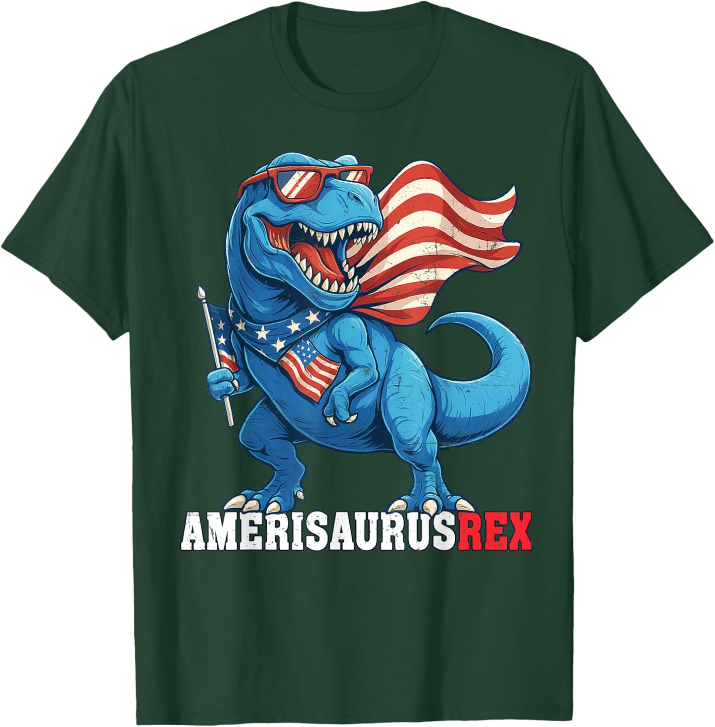 Dinosaur 4th of July Boys Girls Men Amerisaurus T Rex Funny T-Shirt - T-Shirt | Forest