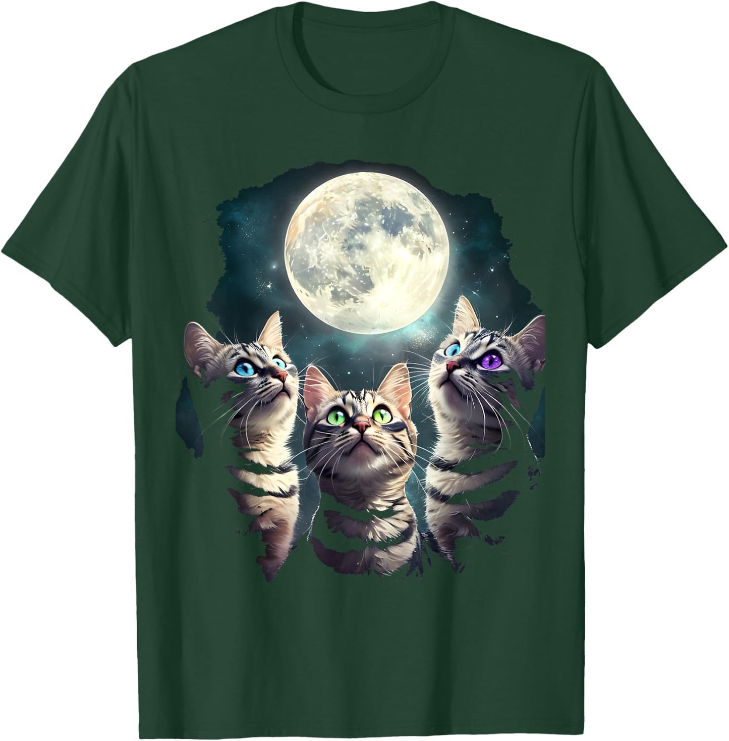 Funny Cat Three Cat Moons 3 Cute Kittens , Black, S T-Shirt - T-Shirt | Forest