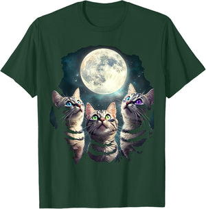 Funny Cat Three Cat Moons 3 Cute Kittens , Black, S T-Shirt - T-Shirt | Forest