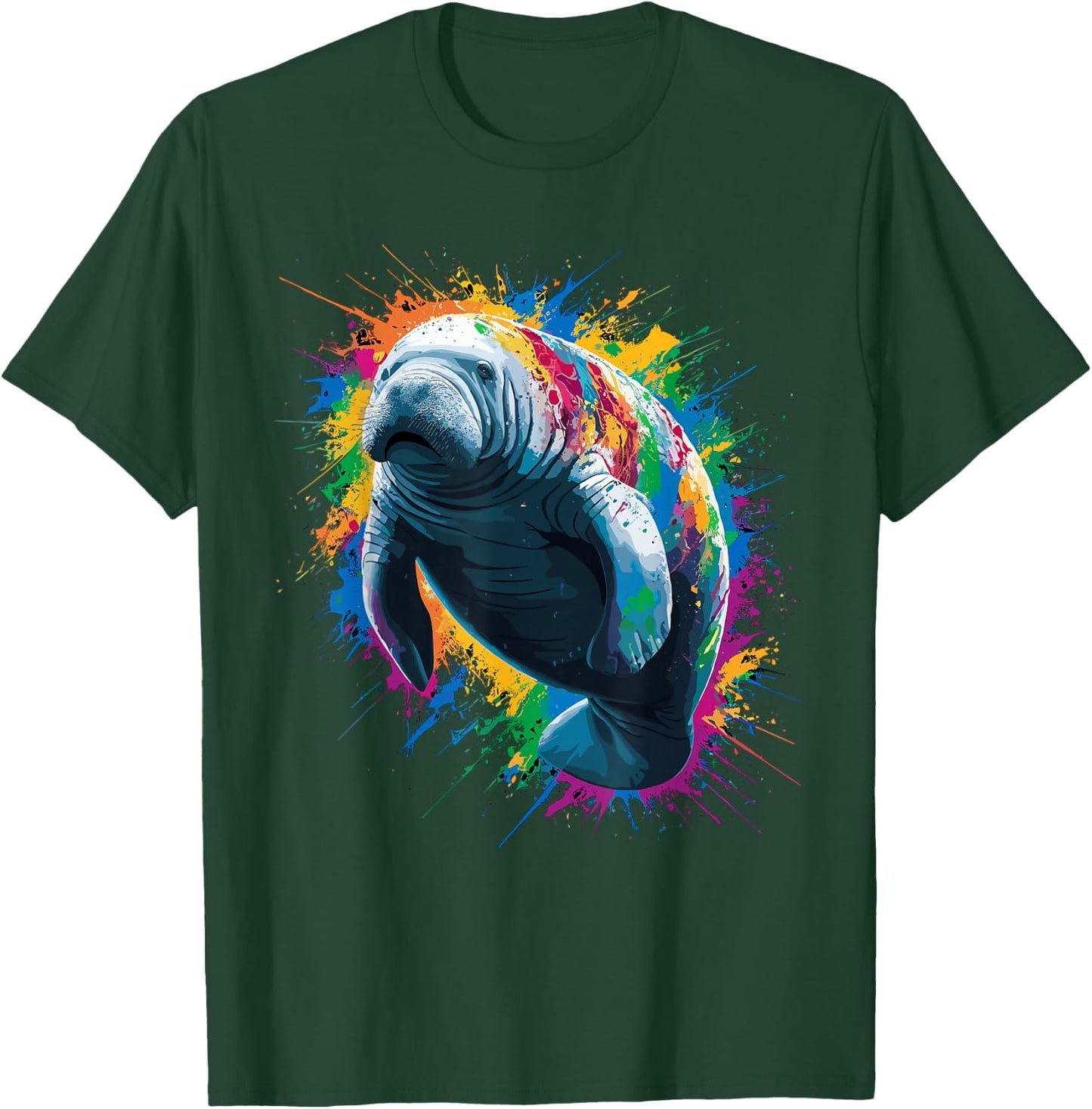 Colorful Paint Splash Manatee Art Graphic T-Shirt - T-Shirt | Forest