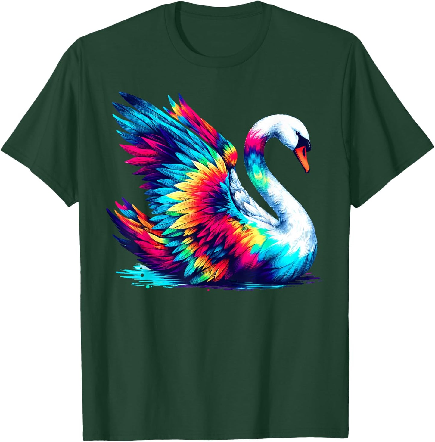 Cool Swan Bird Spirit Animal Illustration Tie Dye Art T-Shirt - T-Shirt | Forest